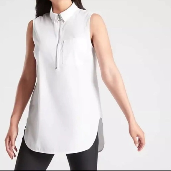 Athleta Tops - Athleta Uptown Shell White Sleeveless Commute Tank Top Zip Front 

Size L